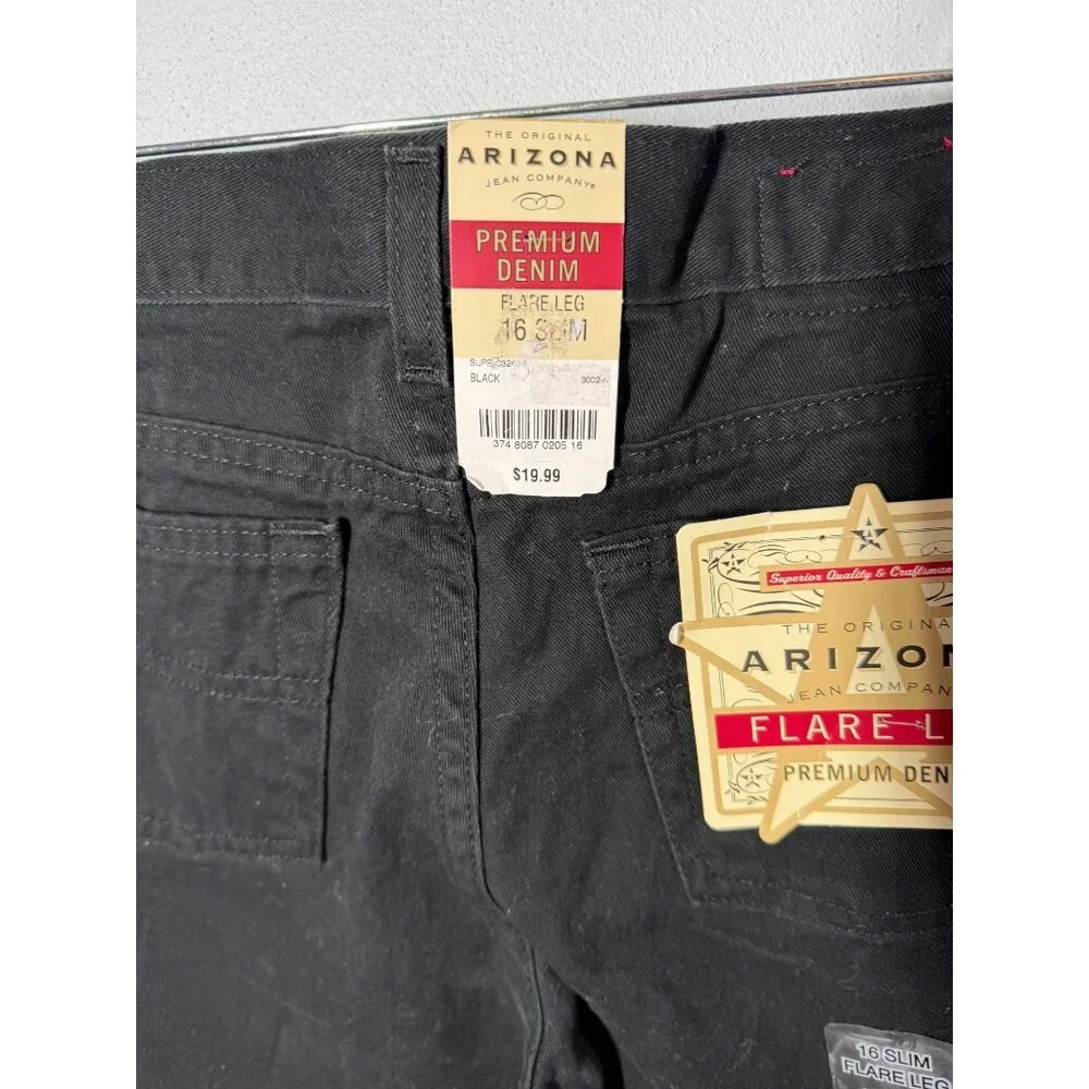 NWT Arizona Girls Flare Leg Jeans Black Denim‎ Size 16 Slim High Waisted
